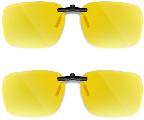 Each Cool Night Vision Clip-On Glasses, 2-Pack Polarized Yellow Lens for Night Driving, Clip-On Over Glasses, Headlight Glare Comfort, UV400