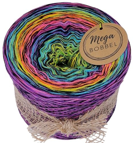 MegaBobbel*Farbstrudel mit Schwarz*A148-S* Farbverlaufsgarn - Lace Garn Bobbel Wolle zum Häkeln & Stricken - 50% Baumwolle/50% Polyacryl (3 fädig, 1000m)