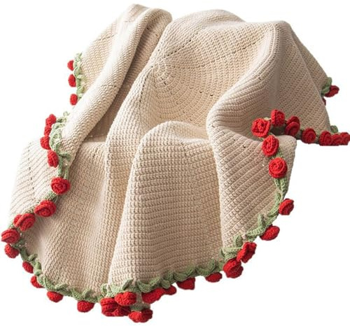 Gehäkelte Decke Blumen, Garnierte Strickdecke, Flower Bouquet Blanket, Decke Sich zu Einem Blumenstrauß Zusammenrollt, Weich und leicht Gehäkelte Blumen Decken für Geburtstags und Muttertagsgeschenke