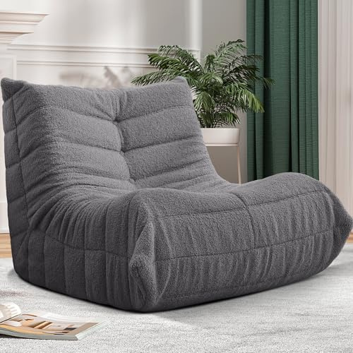 Cansunna Bean Bag Chair Big Sofa Beanbag Chair for Adults Fireside Chair Bean Bag Lounger with Memory Foam Filled for Home,Apartment or Gaming Venue (Darkgrey Teddy)