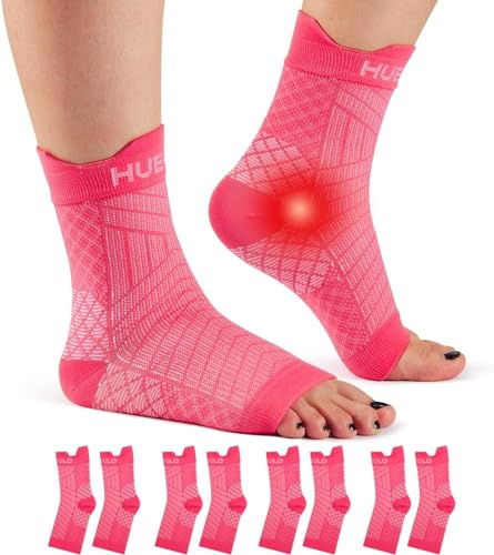 HUEGLO 4Paar Kompressionssocken Fussbandagen Sprunggelenkbandage, Rosa S | Orthopädische Knöchelbandage Achillessehne Bandage Plantarfasziitis Socken Damen Herren für Sport