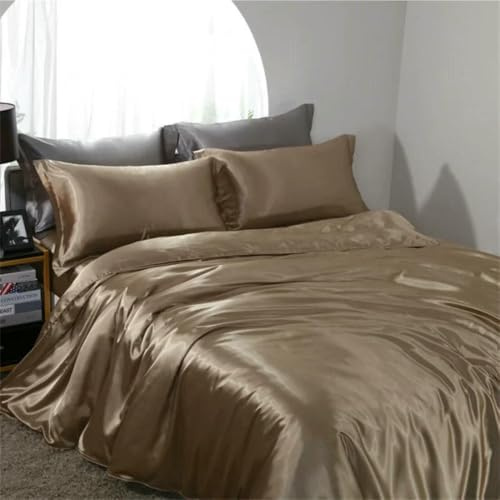 WanMing Juego de Cama de Seda Morera con Funda nórdica, sábanas y Funda de Almohada, Estilo Europeo, Juego de sábanas Queen Sliky para Parejas.