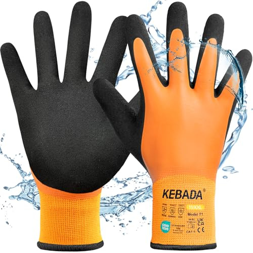 Kebada Winter-Arbeitshandschuhe Herren Damen, wasserdicht, warm, T1, 1 Paar | Größe 11/XXL, warm gefüttert, rutschfeste Latexbeschichtung für Gefrierlager, Lagerarbeit, Gartenarbeit & kalte Außenarbeit