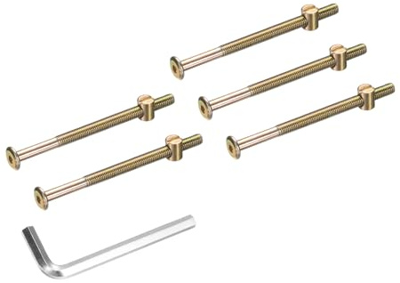 sourcing map Lot de 5 boulons pour cadre de lit, vis à tête hexagonale M8 x 110 mm avec écrous à barillet et clé hexagonale M5 pour meubles, lits, chaises
