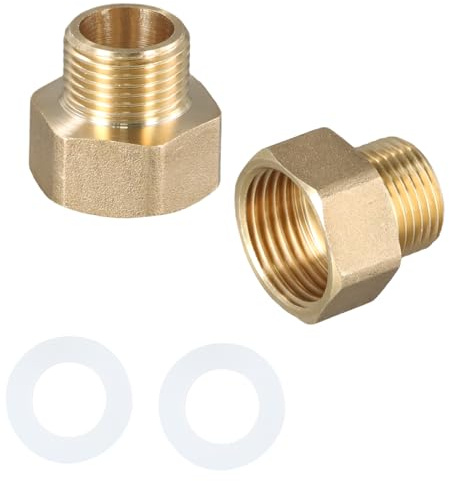 Culinavog 2 Pièces Raccord Fileté en Laiton, 3/8 Mâle à 1/2 Femelle Raccords Réducteur, Réducteur AG/IG avec Joint en Caoutchouc, 3/8 Mâle x 3/4 Femelle pour Eau Raccords de Tuyaux Gaz et Jardin