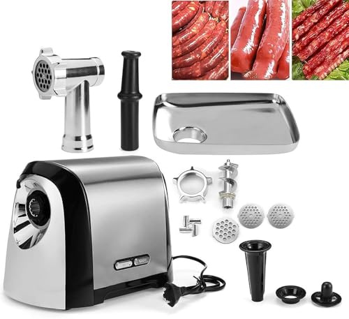 Electric Meat Mincer, Heavy Duty Sausage Maker with 2 Stuffing Tubes & 3 Grinding Plates, 3200W Max, Easy to Disassemble & Clean, Stainless Steel