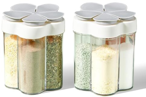dancepandas Salt and Pepper Sets, 5-in-1 Spice Shaker,Spice Mate with Lid,Household Spice Boxes,Storage Boxes for Travel Home Kitchen Cooking Steak BBQ(Grey,Pack of 2)