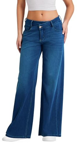 LaiEr Jeans à Jambe Large pour Femmes,Design Unique de Taille à Fermeture éclair,Coupe Droite,Coupe Ample,Pantalon en Denim à Haute élasticité adapté pour des Occasions décontractées.