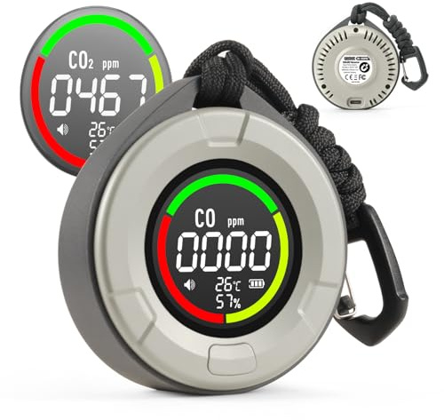 GasDoc DS-100PRO Portable CO & CO2 Detector for Travel, 4-in-1 Magnetic Carbon Monoxide and Carbon Dioxide Detector, Audible & Visual Alarm, 3-Day Standby, CO & CO2 Monitor for Home, Tent, RV