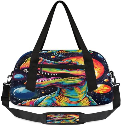 Space Planet Bunte Dinosaurier-Kinder-Seesack, klein, leicht, Reise-Sporttasche für Jungen und Mädchen, Wochenendtasche, Fitnessstudio, Handgepäcktasche für Schule, Sport, Übernachtung