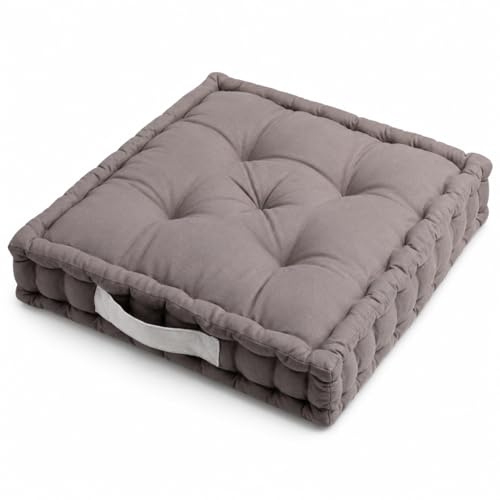 TIENDA EURASIA – Cojines Sillas Terraza | Material Algodón Acolchado | con Asa Resistente | Medidas 45x45x10 cm | Forma Cuadrado | para Asiento en el Suelo, Sillas o Palets (Gris Perla)