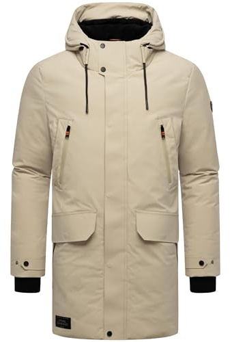 STONE HARBOUR Varm vinterkappa för män, lång vinterparkas med fleecefoder i fleece, många fickor på in- och utsidan och stor huva Kitraan XX S–3XL, sand, 3XL