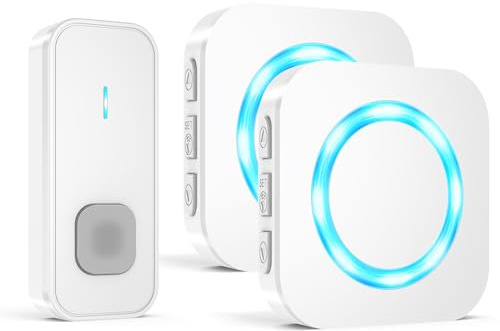AIMAX Funkklingel mit 1 Sender und 2 Empfänger,klingel Haustür kit,400m Hohe Reichweite, IP55 Wasserdicht, 55 Klingeltöne, 5 Lautstärkestufen Mit LED-Blitz,kabellose Installation