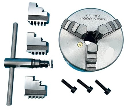 Portabrocas de torno de 3 mordazas de 80 mm K11-80 - Portabrocas de metal autocentrante for carpintería y mecanizado