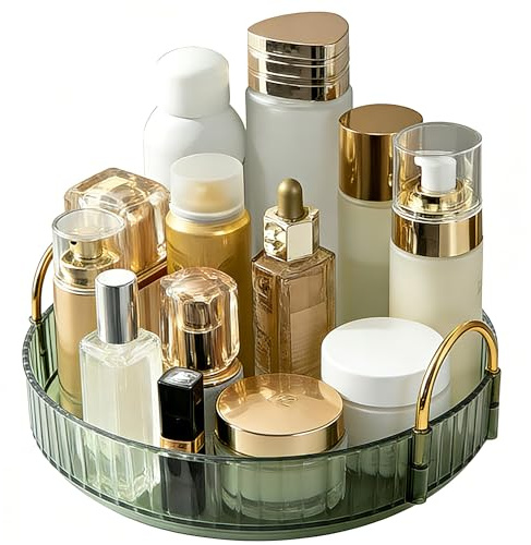 Kosmetik Organizer 360° Drehbar, Runde Make-Up Tablett Aufbewahrung, Ablageschale für Schminktisch, Badezimmer, Schlafzimmer – 1 Schicht, Multifunktional für Schmuck, Pflegeprodukte, Deko – Grün