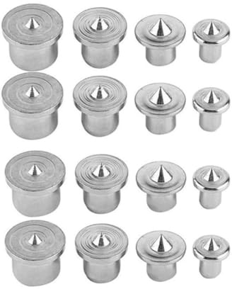 Lot de 16 chevilles centrales pour le travail du bois - Outils d'alignement de forets en acier avec points de marquage externes, chromé, tailles 6 mm/8 mm/10 mm/12 mm