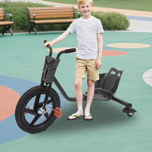Drift Scooter, Kinder Drift Roller 90 * 68 * 60cm Tret-Roller Drifts Cart, Tragfähigkeit 80kg Einstellbar, Kinder-Tret-Dreirad kann für Kinder ab 6 Jahren (Carbon Löten Schwarz)