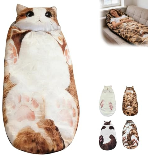Sac de Couchage Doux pour Adulte, enveloppe de Chat en Peluche,enveloppe Sac de Couchage Adulte Hiver en Forme de Chat,Cat Shaped Plush Sleeping Bag for Adults