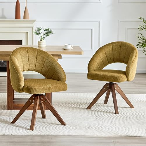 Hmluxury Lot de 2 chaises pivotantes rétro en noyer gingembre – Rotation silencieuse, dossier bombé, convient pour salle à manger et salon