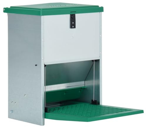 LoogCape Foder automat för fjäderfä med pedal 12 kg, väderbeständig foderdispenser för kycklingar, robust galvaniserad plåt, automatisk matning, stor kapacitet, perfekt för stall, djurhållning