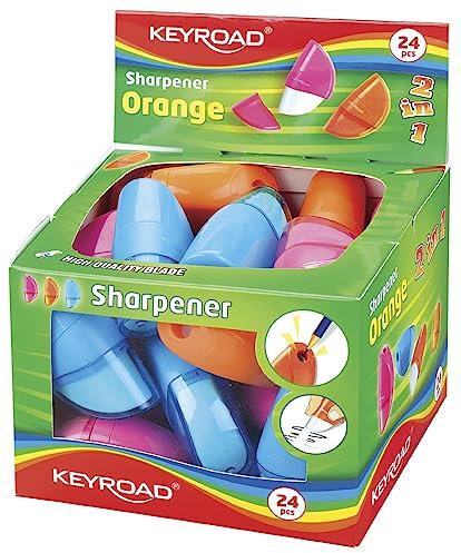 KEYROAD Ergonomischer Anspitzer Einzeln 2-in-1 mit Radiergummi / 24 Stück/Kunststoff/Klingen aus Stahl/von Bleistiften und Buntstiften/Sharpener Spitzer