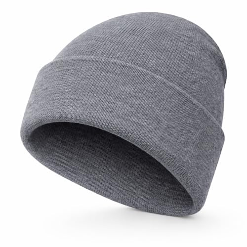 WS UK Kids Beanie Hat - Unisex Slouch Winter Woolly Turn Up Knitted (Light Grey)