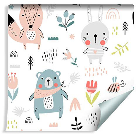 Muralo Tapete Für Kinder 10mx53 cm Vlies Tapete Rolle Kinderzimmer Fröhliche Waldtiere Natur XXL Wandtapete Wanddeko Kinderzimmer Wallpaper