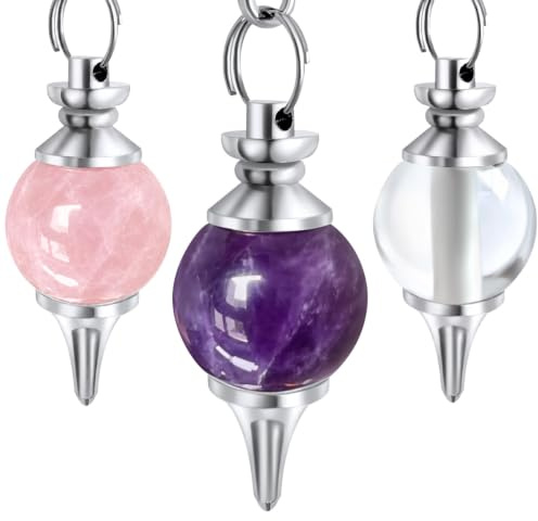Vibratis - Lot de 3 Pendules Divinatoires de Radiesthésie en Cristal de Roche, Quartz Rose & Améthyste [𝐒𝐚𝐭𝐢𝐬𝐟𝐚𝐢𝐭 𝐨𝐮 𝐑𝐞𝐦𝐛𝐨𝐮𝐫𝐬𝐞 𝐚 𝐕𝐈𝐄]