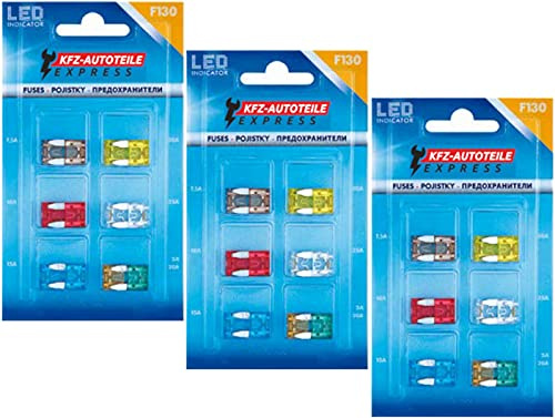 LED-Status Mini KFZ Auto Sicherungen Flachsicherungen, TFNL0, Set, 3A 5A 7,5A 10A 15A 20A 25A 30A, Stromstärke:Set 36 verschiedene