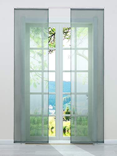 ESLIR Schiebegardinen Voile Flächenvorhänge Set 2er Gardinen mit Klettband Schiebevorhang Transparent Vorhang Uni Grau BxH 57x225cm 2 Stück