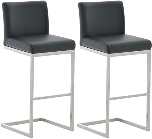 CLP Barhocker 2er Set mit Lehne Paros, Freischwinger Barstühle mit Kunstlederbezug, Gestelle aus Edelstahl, bis 240 kg belastbar | Farbe schwarz