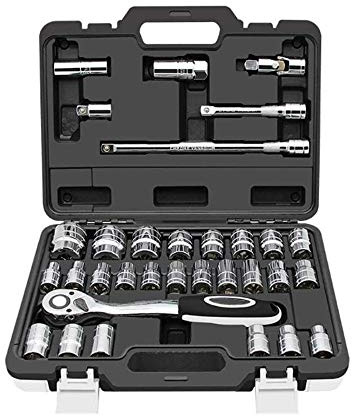 Coffret Douilles 1/2 et Cliquet Mallette à Outils 32 pièces Chrome Vanadium pour Bricolage