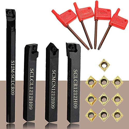 18 Pezzi Utensili Tornio CNC Set CNC per Tornitura in Carburo con 4 Pezzi Inserti in Carburo Indexable e 10 Pezzi Punte in mMetallo Duro CCMT09T304 (18pcs)