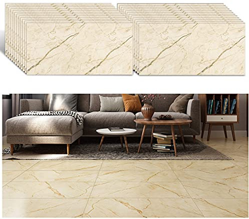 VEELIKE Giallo Adesivo per Piastrelle da Cucina PVC Resistente All'olio Autoadesivo Rimovibile Adesivo per Piastrelle in Vinile Impermeabile per Bagno Decorazioni per la Casa 24 Pezzi 60 cm x 30 cm