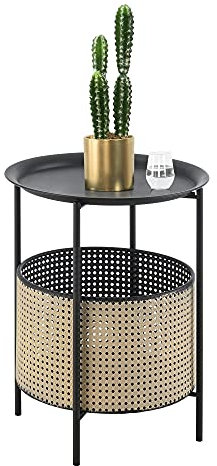 [en.casa] Beistelltisch Beaumont 45x35cm mit abnehmbarem Metallkorb Wohnzimmertisch Kaffeetisch auf Metallgestell Schwarz/Sandfarben