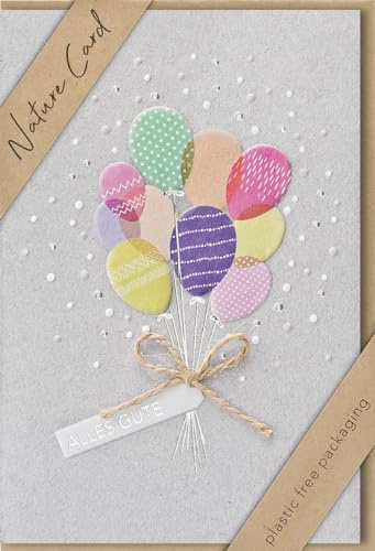bsb - Glückwunschkarte Luftballon - Nature Card - Nachhaltige Karten zum Geburtstag - Glückwunschkarten mit Umschlag - Geburtstagskarte Frauen & Männer - Glückwunschkarte 11,5 x 17 cm