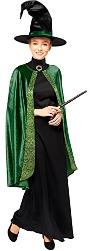 Amscan - Erwachsenenkostüm Professor Mc Gonagall aus Harry Potter, Kleid, Umhang, Hut, Magierin, Zauberin, Schwarz, Grün