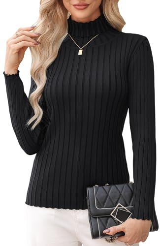 Aottori Maglione Collo Alto Donna Maglioni Dolcevita Maniche Lunghe Maglie Invernali Pullover in Maglia Slim Elegante Turtleneck Sweater per Autunno Nero L