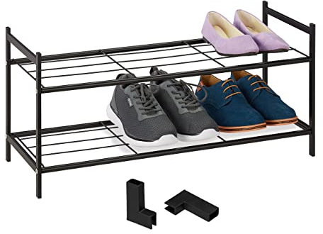 Relaxdays Schuhregal Metall, stapelbar, 2 Ebenen, Schuhaufbewahrung für 6 Paar Schuhe, HBT: 33,5 x 70 x 26 cm, schwarz