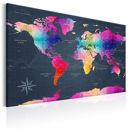 decomonkey Akustikbild Weltkarte 120x80 cm 1 Teilig Leinwand Modern Bilder Wandbilder XXL Schallschlucker Schallschutz Akustikdämmung Wandbild Deko Leise Landkarte Kontinente