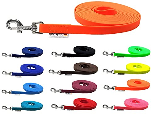 Schleppleine für Hunde Biothane Hundeleine mittlere/große Hunde Breite 16mm 1m / 3m / 5m / 10m / 15m (5m MIT Handschlaufe, Neonorange)