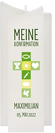 Herz & Heim® Elegante Kerzen zur Taufe, Konfirmation und Kommunion, verschiedene Motive, personalisiert Grün, Meine Konfirmation