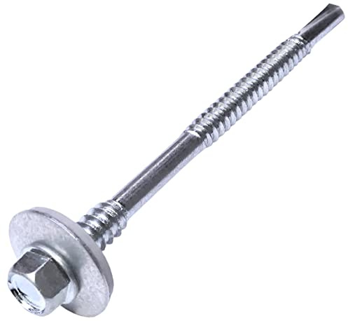AERZETIX - C57563 - Satz von 25 Selbstbohrende schrauben Ø5.5x6x90 mm für sandwichpaneele metall auf holz + dichtscheibe EPDM Ø19 mm - mit sechskantkopf 8 mm - DIN 7504K - aus kohlenstoffstahl