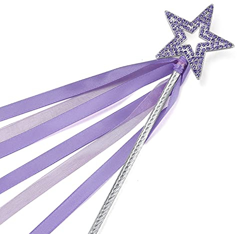 Lovelyshop Bacchetta di cristallo di lavanda con stella di metallo con nastro per decorazioni di Halloween per ragazze