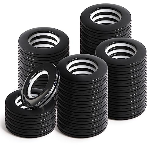 WCIC 48 PCS Gardinenringe Gardinen Ösen Kunststoff Vorhangringe Vorhangösen Schlagösen Ösen Stoffoesen Kunststoffösen 40mm DIY Ringe für Fenstervorhang, Duschvorhang, Umkleideraum Türvorhänge Schwarz