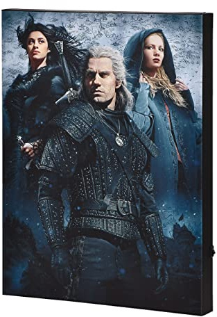 Elbenwald Witcher Wandbild mit Licht Ciri, Yennefer & Geralt Design batteriebetrieben 30 x 40 x 3,8 cm