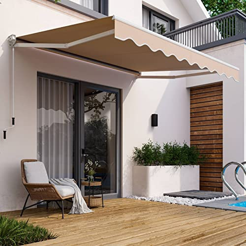 TANGZON 4 x 2.5m/ 3 x 2.5m/2.5m x 2m Retractable Manual Awning, Aluminum Sun Shade Shelter with Fittings & Crank Handle, Anti-UV Outdoor Telescopic Canopy for Patio Balcony Cafe (3 x 2.5m, Beige)