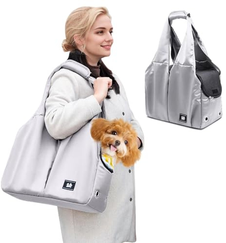 PETCUTE Hundetasche,Atmungsaktiv Katzentasche mit Stabile Matte,Haustiertragetasche Schultertasche mit Sicherheitsleine und Taschen,Haustiertasche für kleinen und mittleren Hund, Welpen, Katze