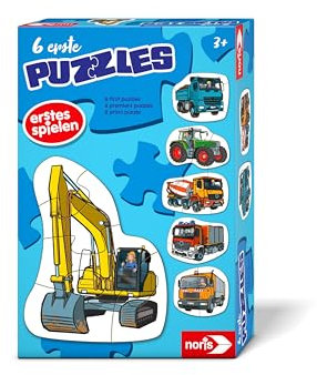 Noris 6 erste Puzzles Fahrzeuge – Kinderpuzzle ab 3 Jahren mit Traktor Auto Bagger – 6 robuste Puzzles mit 2–5 Teilen – Spielzeug für Kleinkinder Jungen Mädchen – geeignet für Puzzle-Einstieg Lernen