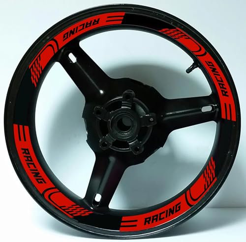 Adesivi interno strip cerchi ruote moto 17 POLLICI Compatibili con Ducati Honda Suzuki kawasaki Yamaha cerchioni strisce COD. INT03 (032 Rosso, RUOTA DIETRO + AVANTI (4+4 pezzi per 1 lato))